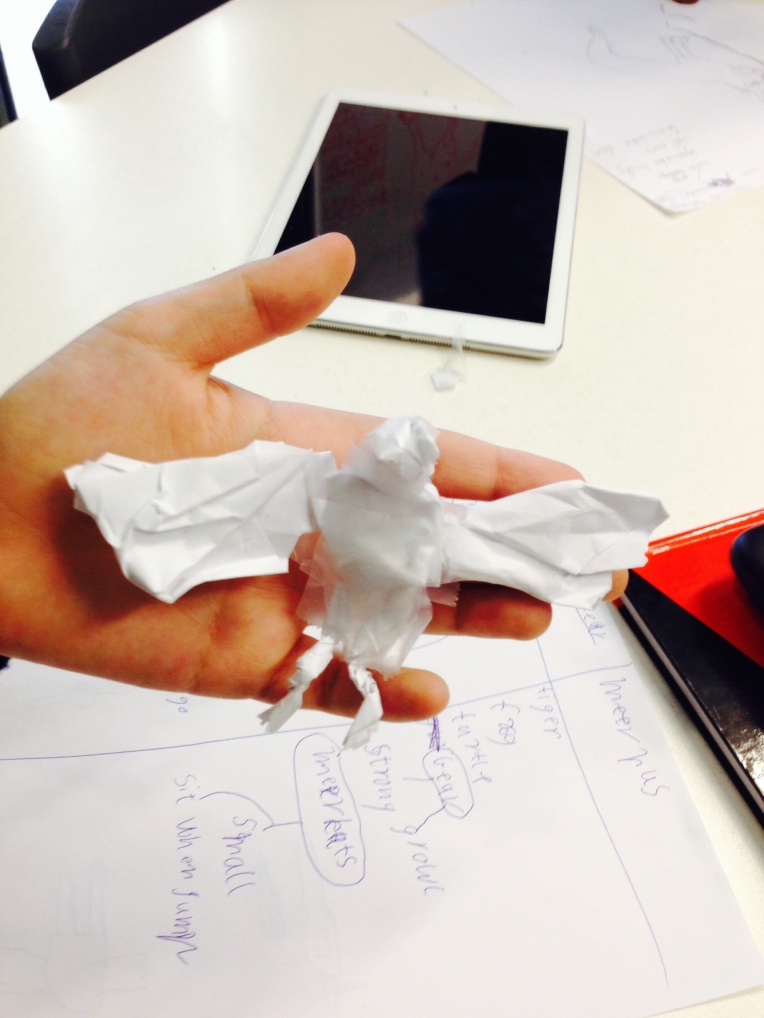 Prototype for a creature created through the design process, which will move via electrical circuit